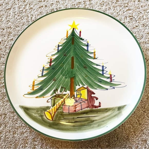 Mancioli Christmas Tree Plate Hand Painted Italy Tree Presents Horn Candles Star - Picture 1 of 10